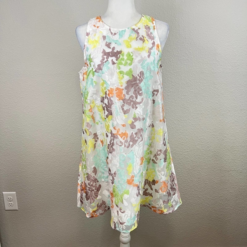 Badgley Mischka Trapeze Dress Women's 10 Floral Embroidered Swing Sleeveless